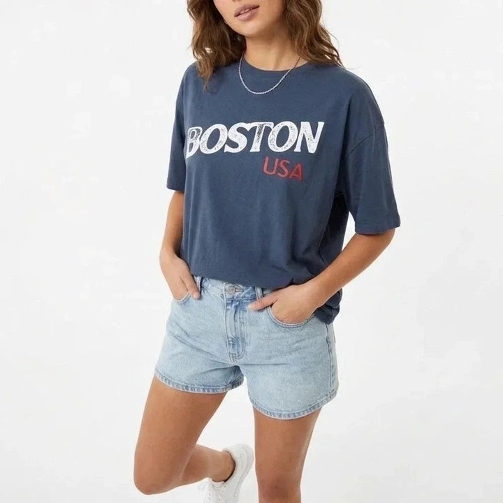 Where I'm From Boston USA Easy Tee Navy Blue Graphic T-Shirt Mens Medium NEW
