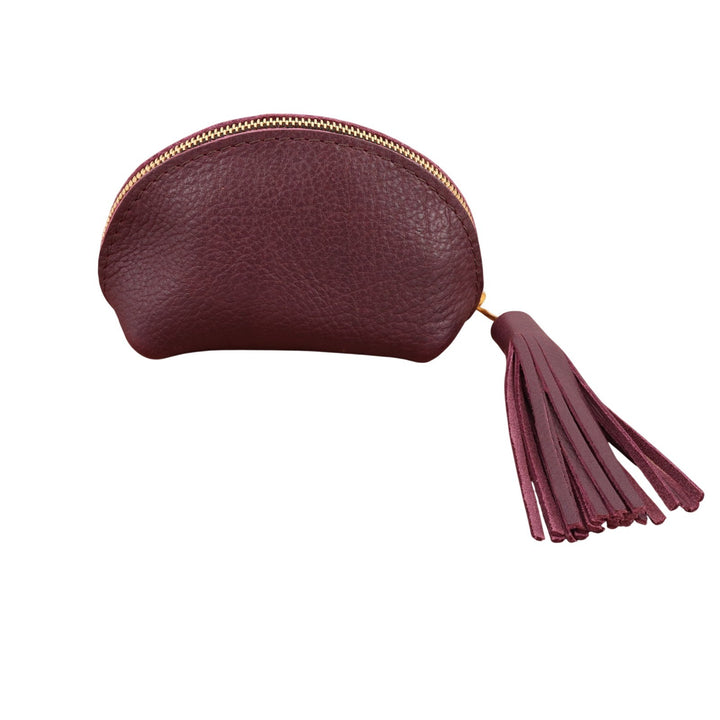 Portland Leather Goods Plum Pebbled Leather Tassel Coin Purse Pouch