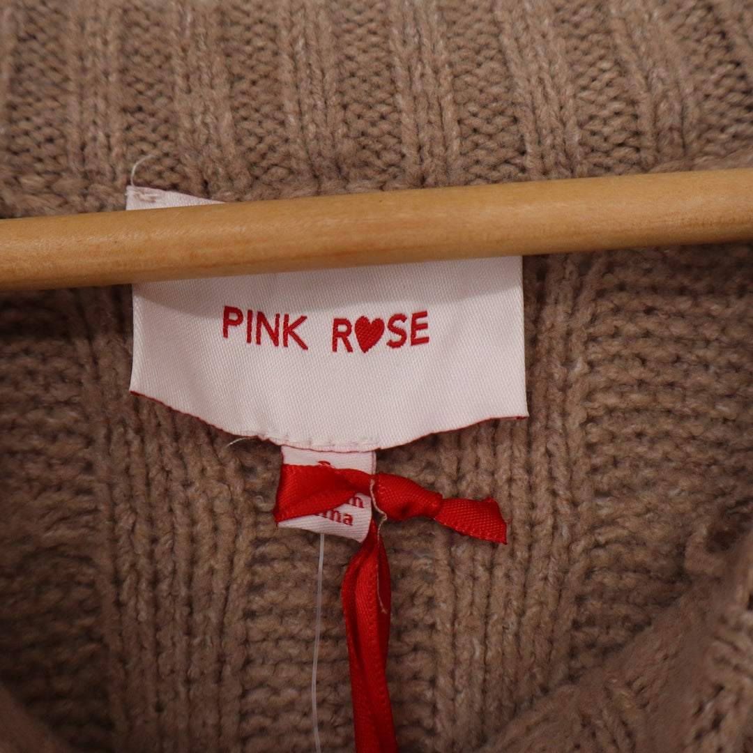 Pink Rose Rustic Mocha Cable Knit Cropped Sweater NWT Small Long Sleeve