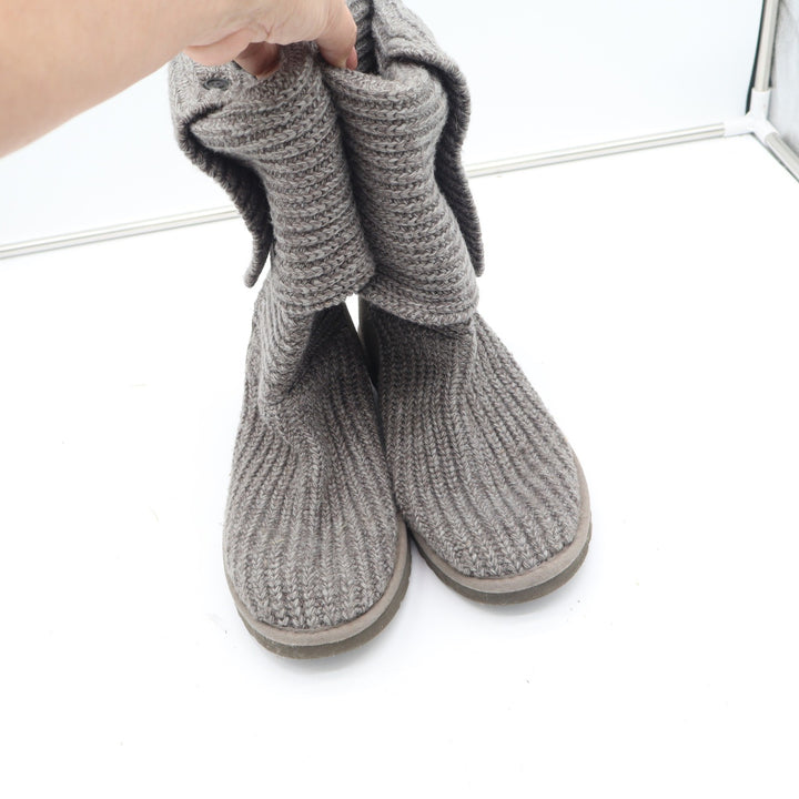 UGG Australia Cardy Grey Knit Button Tall Boots Womens Size 8
