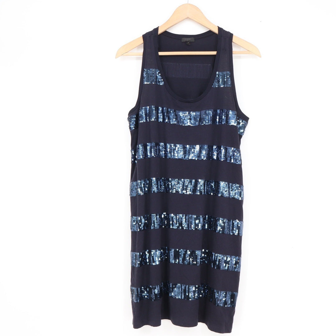 J.Crew Navy Blue Sequin Striped Racerback Cotton Tank Dress Small