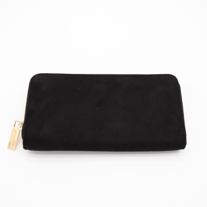 Ahdorned Womens Wallet Core Black Suede Zip Around Credit Card Slots Purse