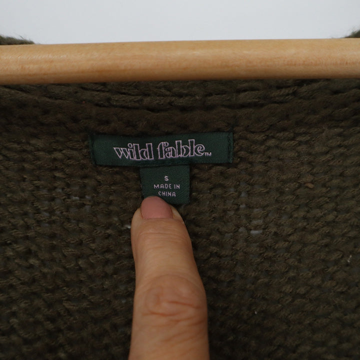 Wild Fable Olive Green Cable Knit Button Front V-Neck Cardigan Sweater Womens S