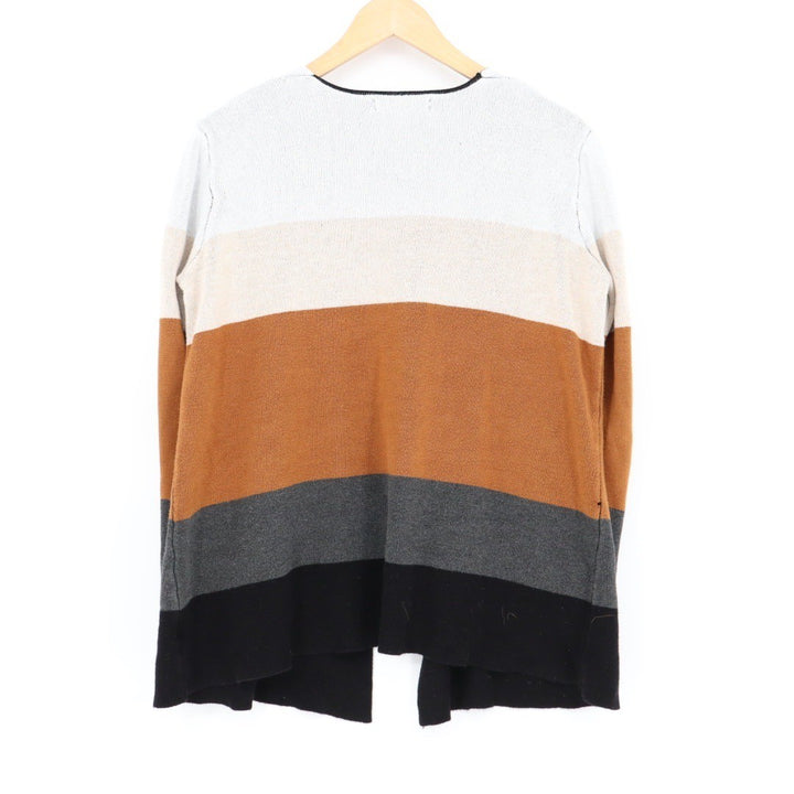 JOSEPH A Striped Open Front Cardigan Sweater Brown White Gray Black Size L