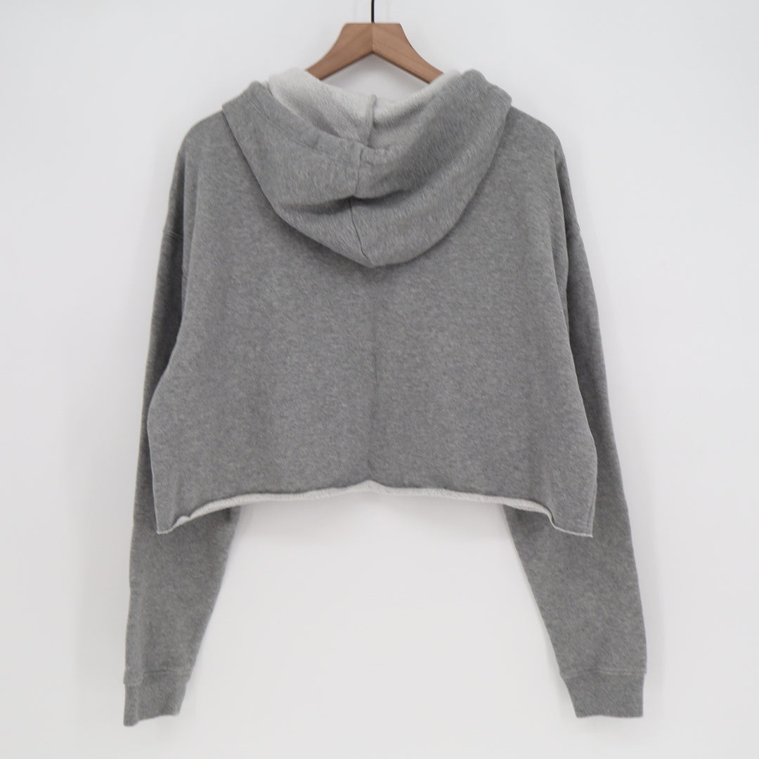 Wild Fable Womens XL Heather Gray Cropped Raw Hem Fleece Hoodie Sweatshirt