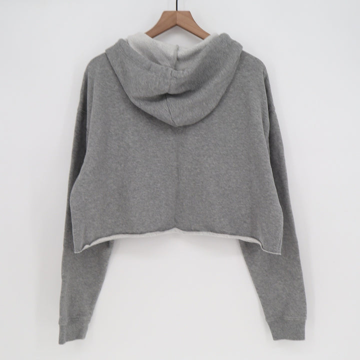Wild Fable Womens XL Heather Gray Cropped Raw Hem Fleece Hoodie Sweatshirt