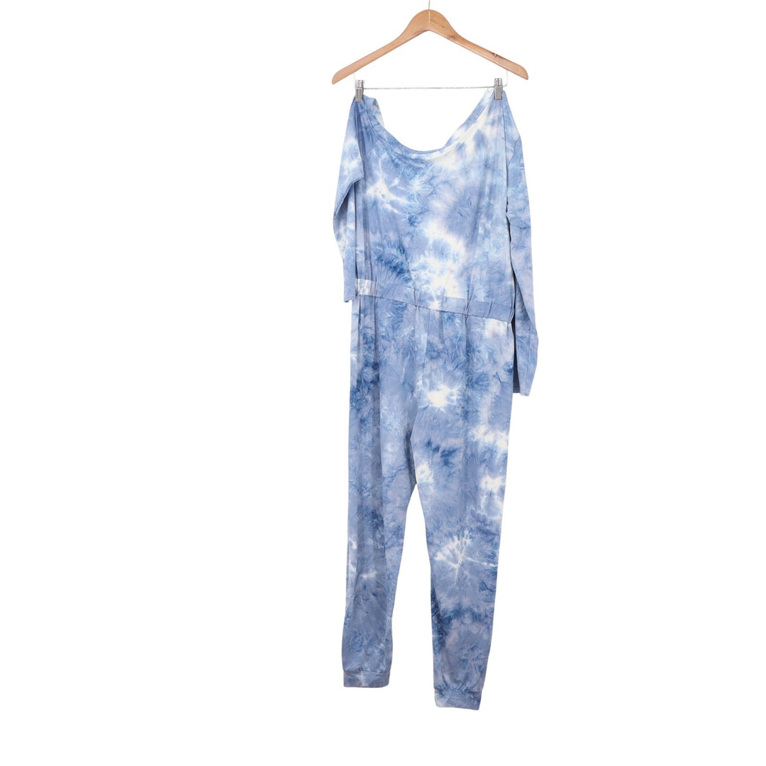 Anna-Kaci Jumpsuit Womens L Blue Tie Dye Long Sleeve Pocket NEW