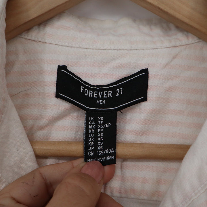 Forever 21 Men Pink White Striped Short Sleeve Button Down Shirt XS Casual
