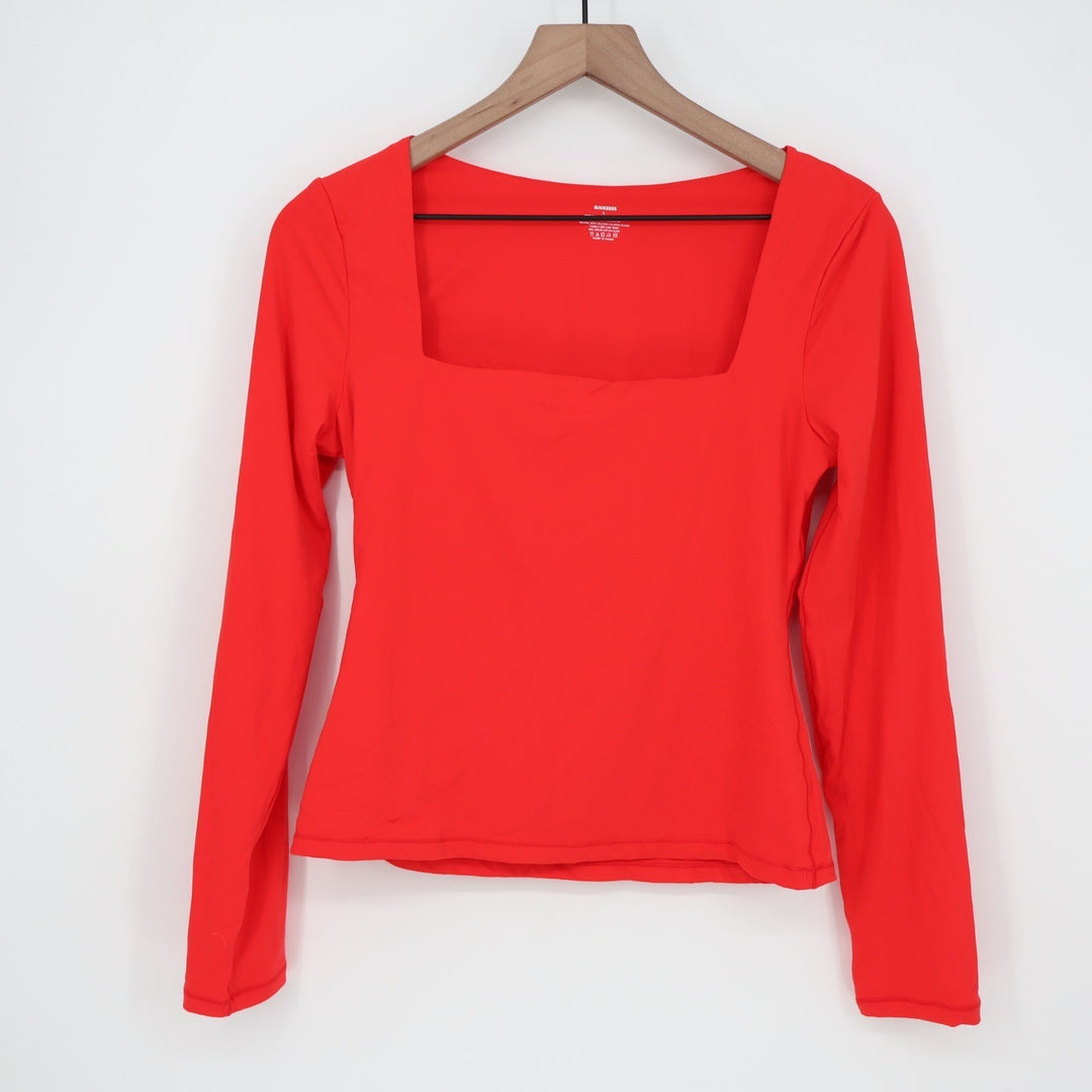 Suuksess Crop T-Shirt Womens Large Red Stretch Long Sleeve Square Neck Pullover