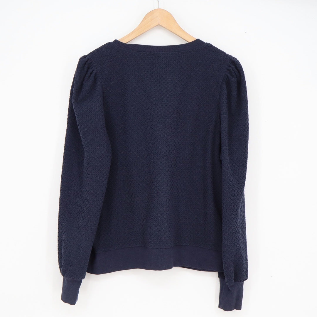 Brea Canyon Womens Navy Blue Quilted Henley Puff Sleeve V-Neck Top L