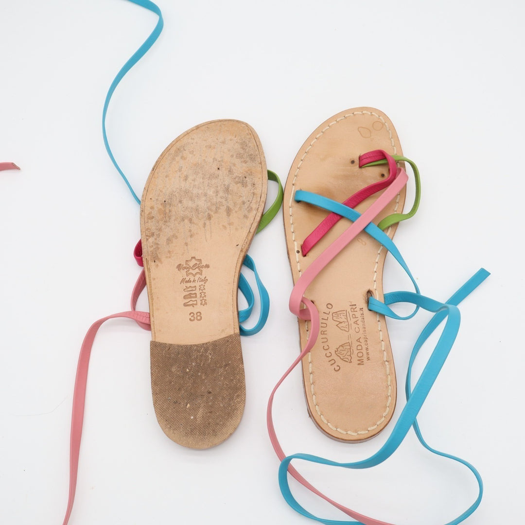 Cuccurullo Moda Capri Strappy Women's EU 38 Multicolor Leather Flat Sandals