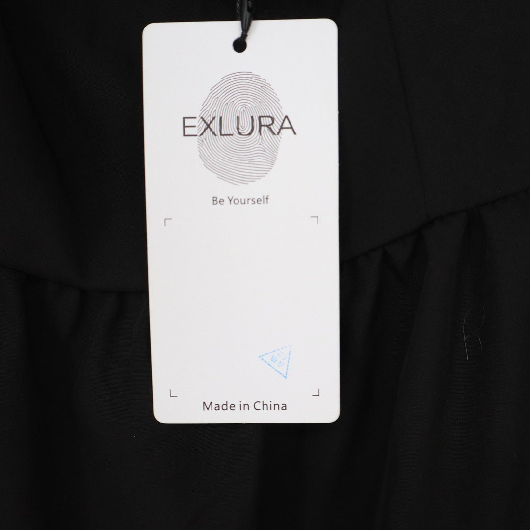 Exlura Black Puff Sleeve Mini Dress Square Neck Smocked Back L