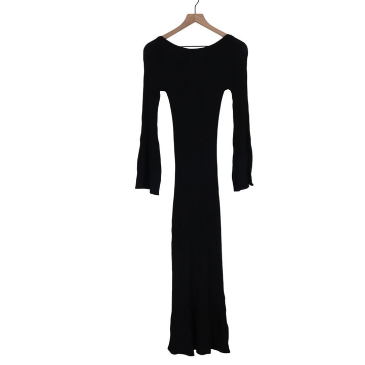 Foxiedox Long Midi Dress Womens 4 Black Knitted Long Sleeve Round Neck Party