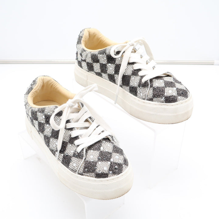 SB-SIDNY Rhinestone Checkered Platform Sneakers Black Silver Size 6M