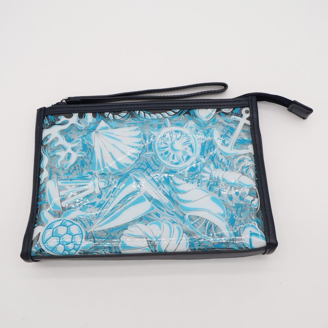 Vera Bradley Clear Beach Womens Wristlet Wallet Blue Sea Shells Distinctive