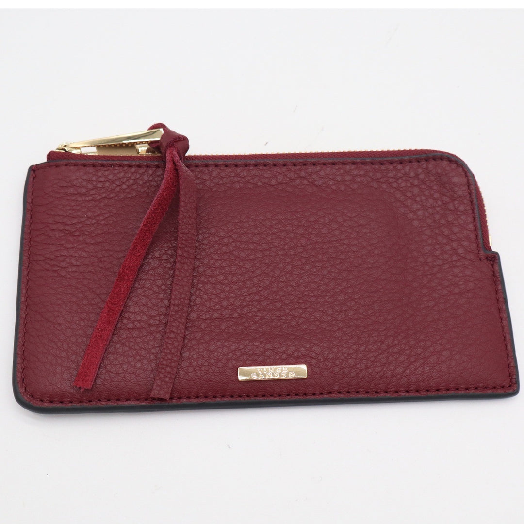 Vince Camuto Burgundy Pebbled Leather Slim Card Case L-Zip Wallet Gold Hardware