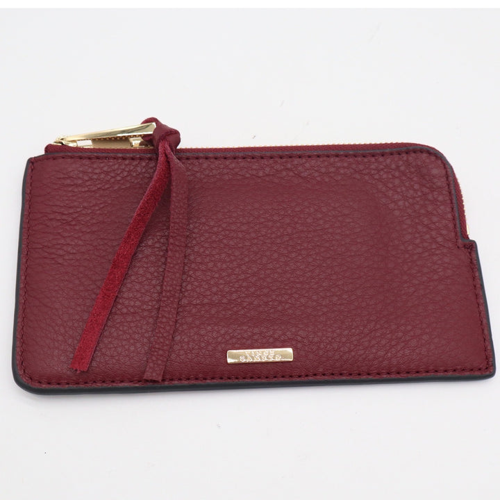 Vince Camuto Burgundy Pebbled Leather Slim Card Case L-Zip Wallet Gold Hardware