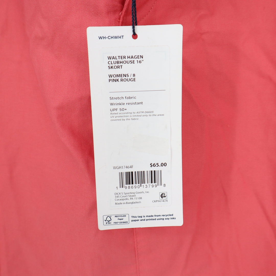 Walter Hagen Clubhouse 16" Skort Womens 8 Pink Rouge Stretch Golf Skirt