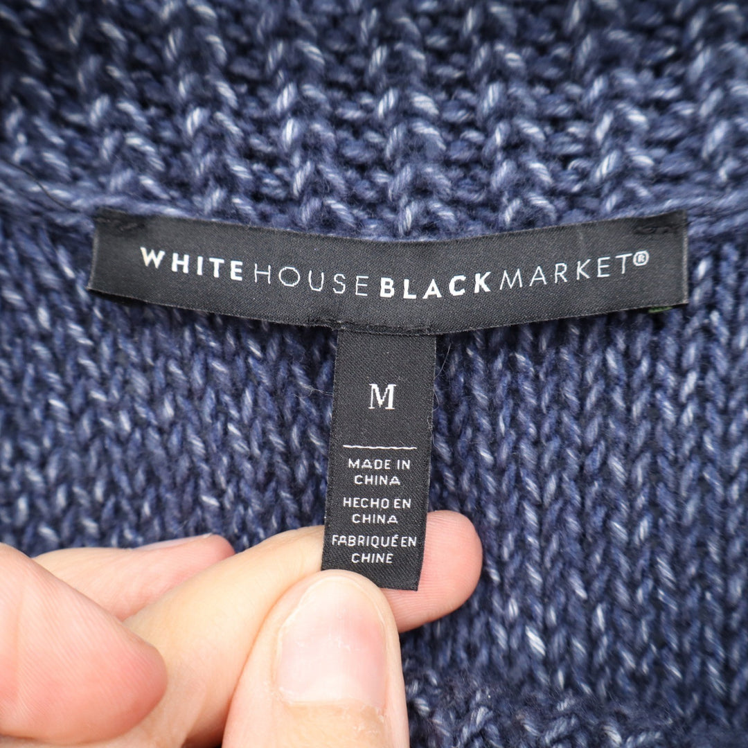 White House Black Market Navy Marled Zip Cowl Neck Knit Sweater Dress Medium
