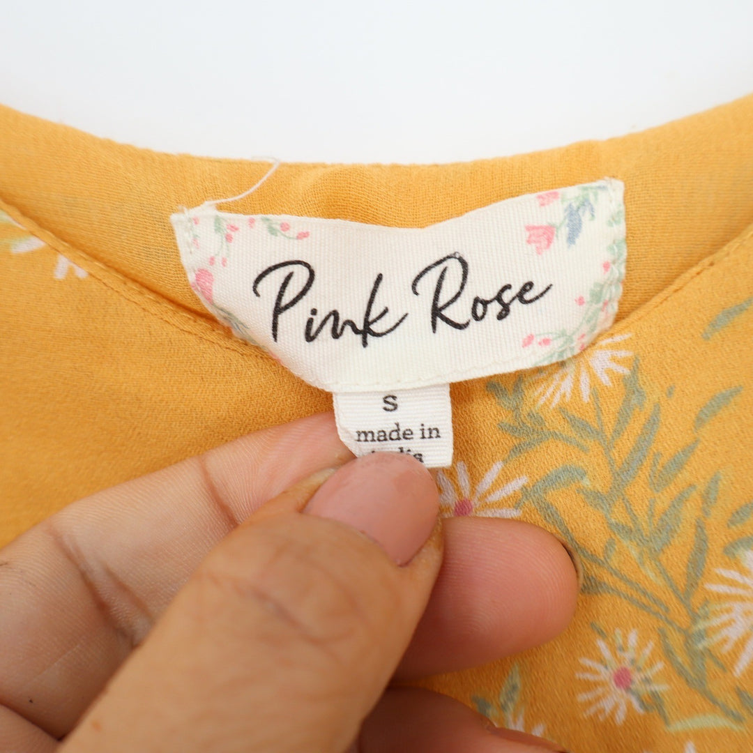 Pink Rose Mustard Yellow Daisy Floral Spaghetti Strap Cami Top Small