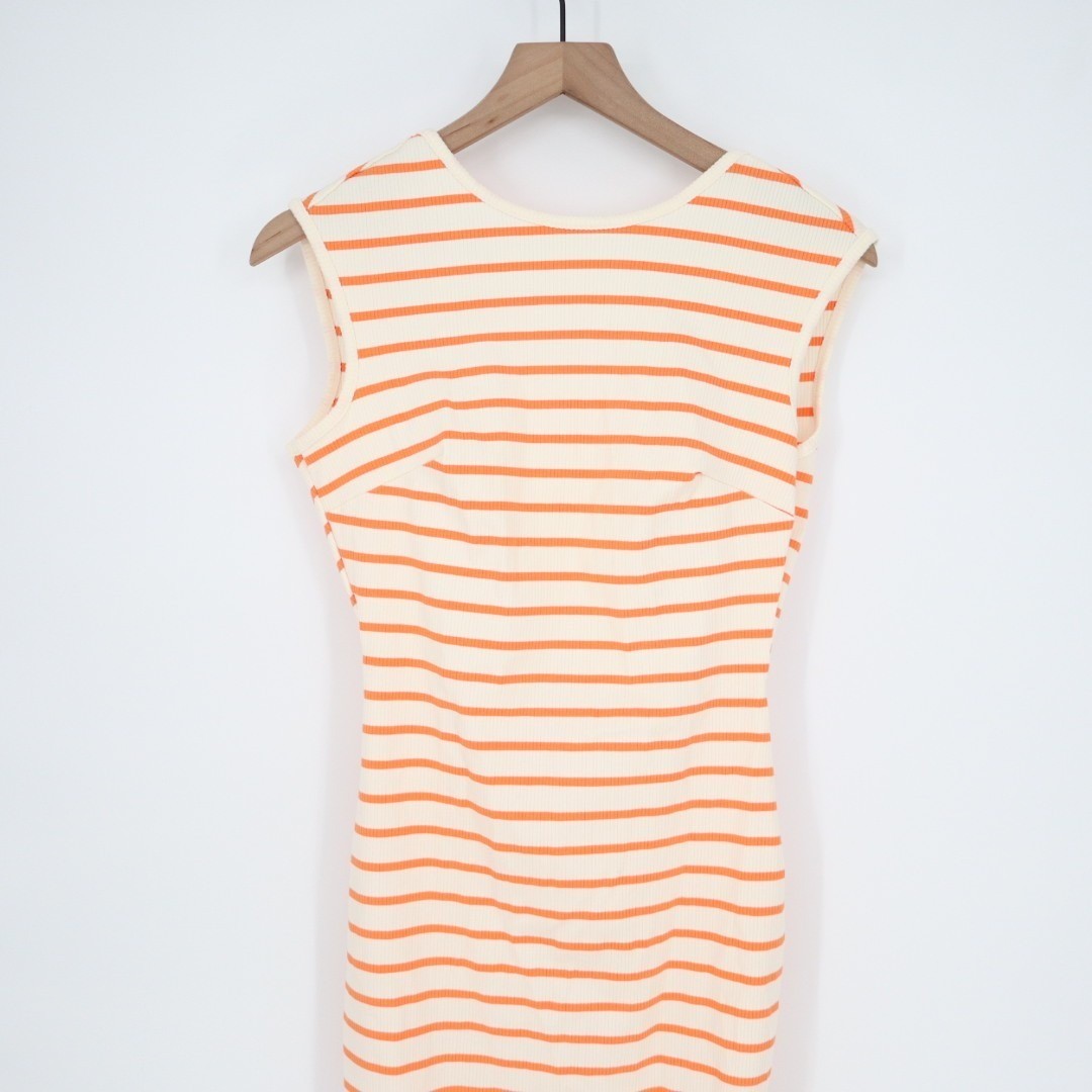 Lulus Chic Existence Midi Dress Womens M Ivory Orange Striped Ribbed Backless
