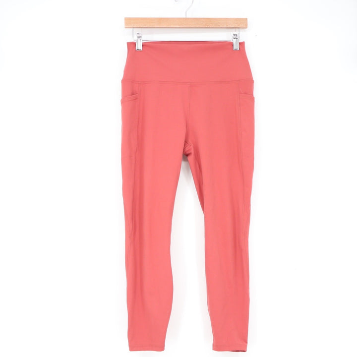 RBX Womens High Waisted Athletic Leggings Coral Pink Side Pockets Size Large