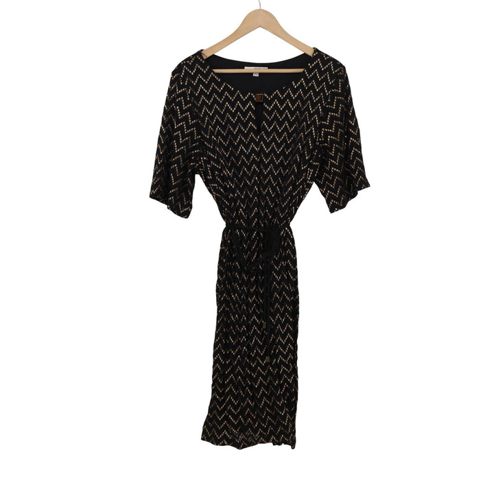 Studio One New York Black Gold Metallic Chevron Belted Dress Plus Size 16W