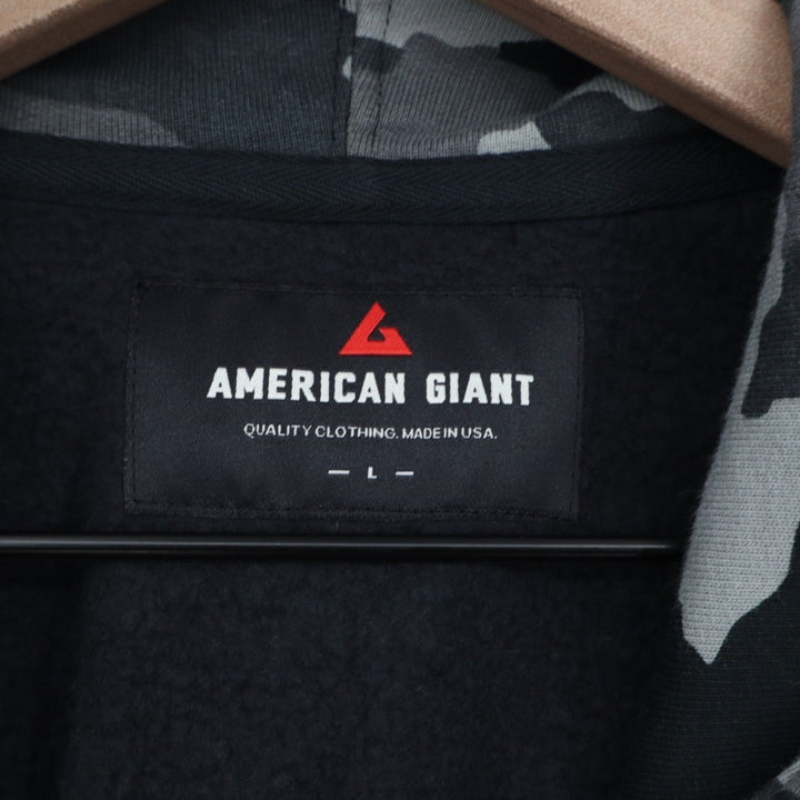 American Giant Raglan Classic Full Zip Hoodie Mens Large Black Gray Camouflage