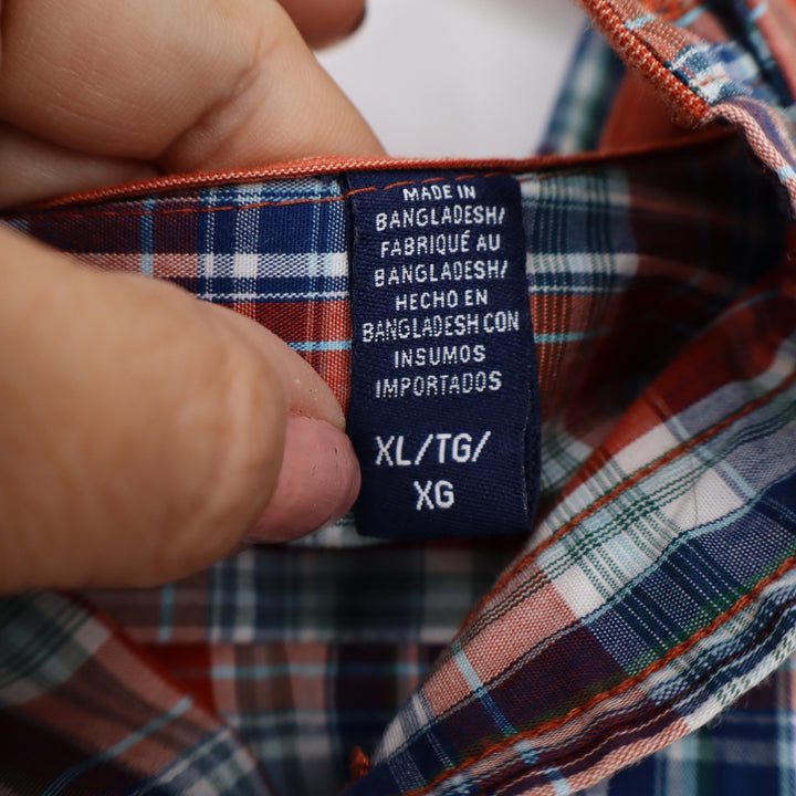 IZOD Premium Essentials Mens XL Plaid Button Down Shirt Red White Blue Cotton