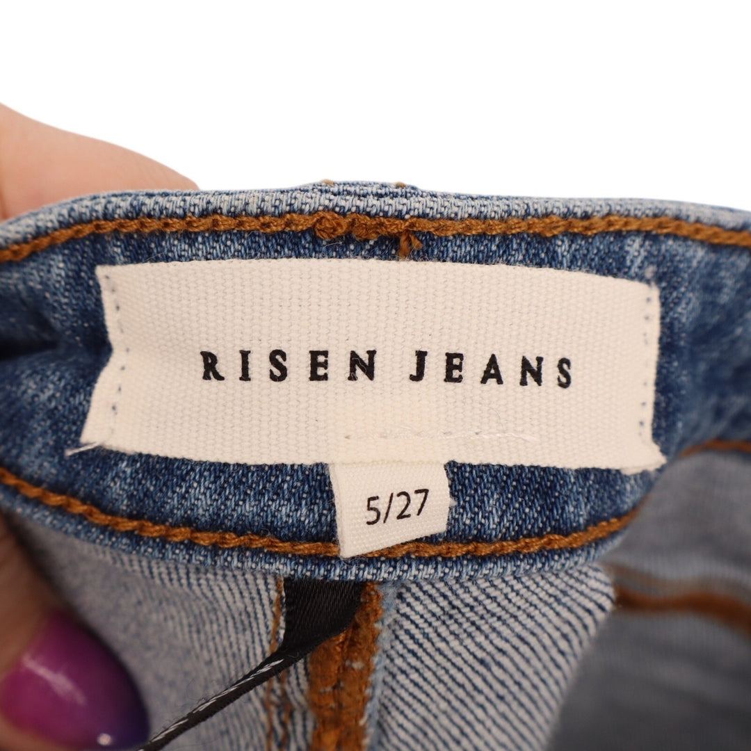 Risen Jeans Womens 5/27 Blue Denim Cotton Stretch Distressed Raw Frayed Hem