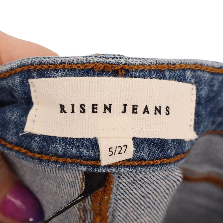 Risen Jeans Womens 5/27 Blue Denim Cotton Stretch Distressed Raw Frayed Hem