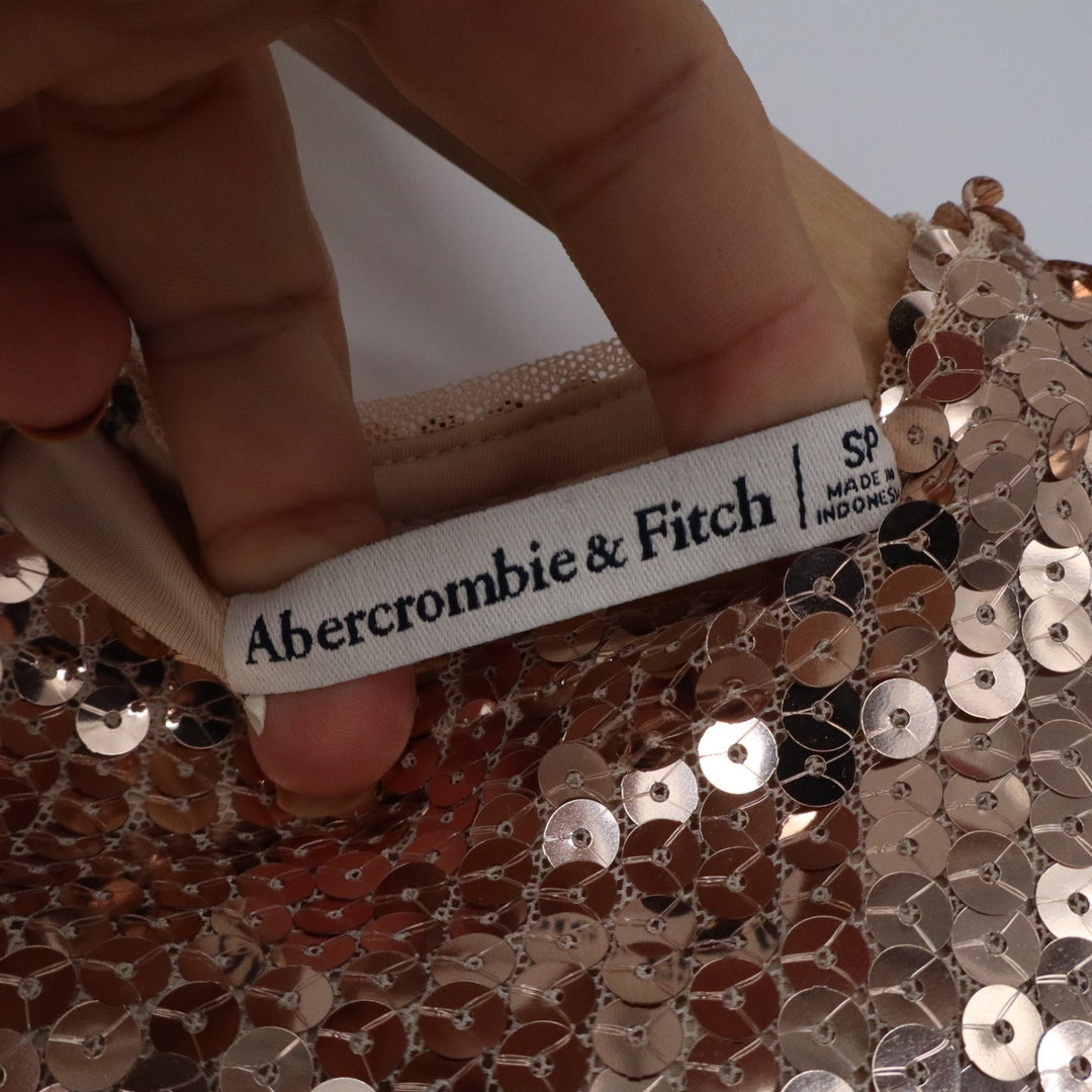 Abercrombie & Fitch Rose Gold Sequin Mock Neck Mini Dress Long Sleeve SP New