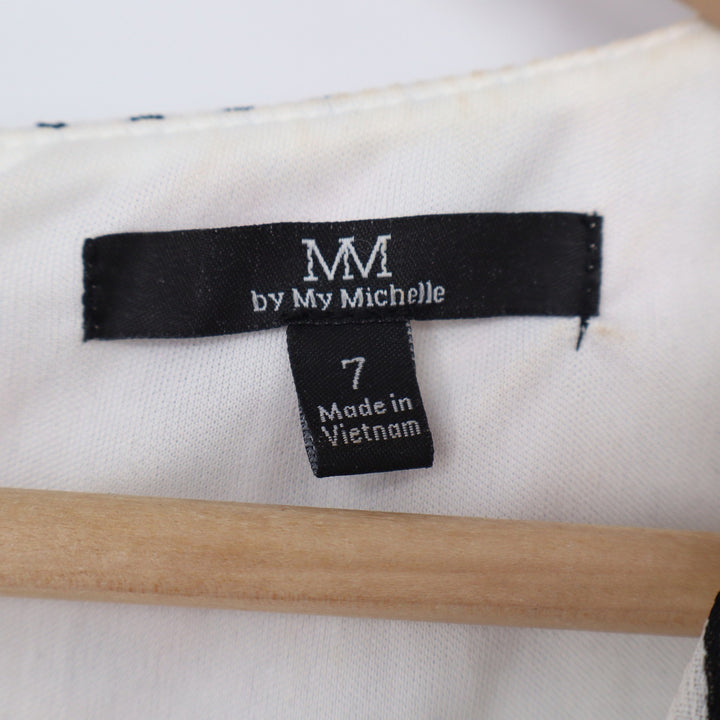 My Michelle Dress Women 7 Black White Striped Floral Ruffle Excellent