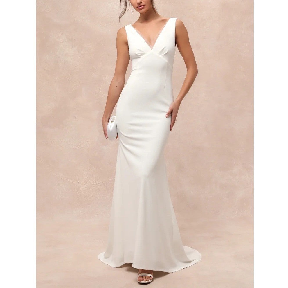 Lulus Captivating Promise Mermaid Maxi Dress Women Large White V-Neck Sleeveless