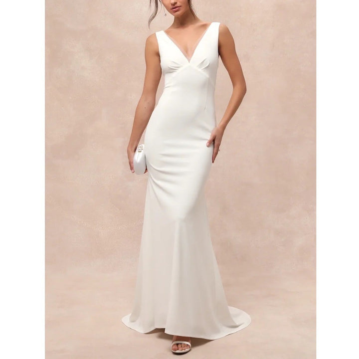 Lulus Captivating Promise Mermaid Maxi Dress Women Large White V-Neck Sleeveless