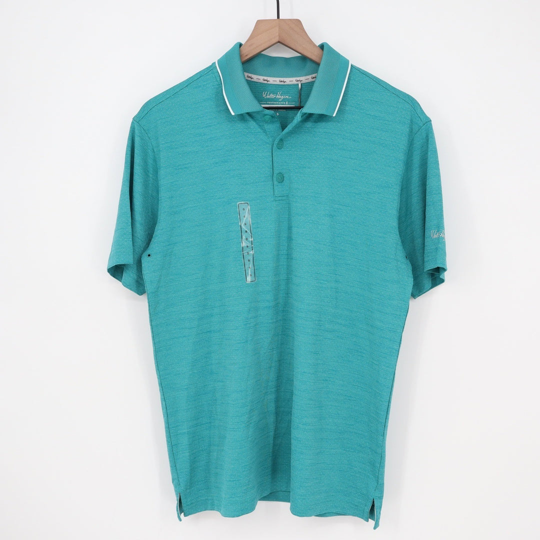 Walter Hagen Mens Birdseye Athletic Fit Polo Shirt Aqua Blue Heather Small