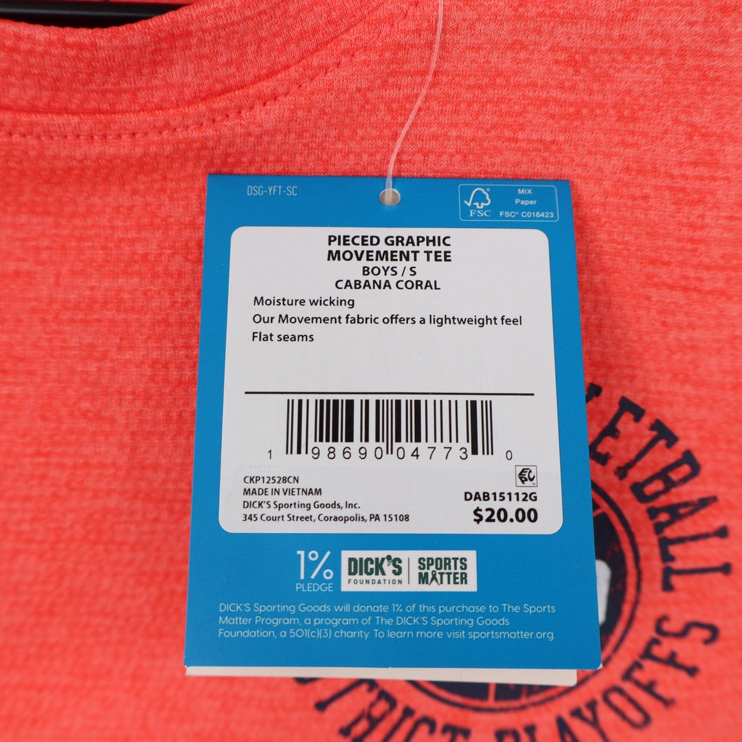 DSG Boys S 8-9 Pieced Graphic Movement Tee Cabana Coral Navy Basketball 1989 NEW