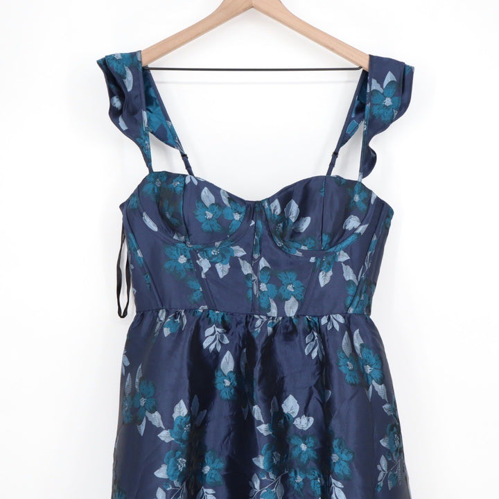Dessy Collection Midnight Navy Floral Damask Maxi Dress Size 16R
