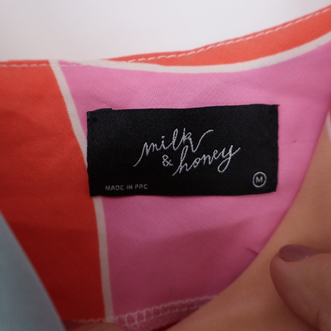 Milk & Honey Abstract Geometric Cowl Neck Camisole Pink Blue Orange Medium
