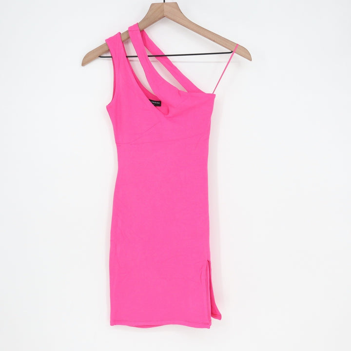 Naked Wardrobe Womens Neon Pink Asymmetric One Shoulder Bodycon Mini Dress Small