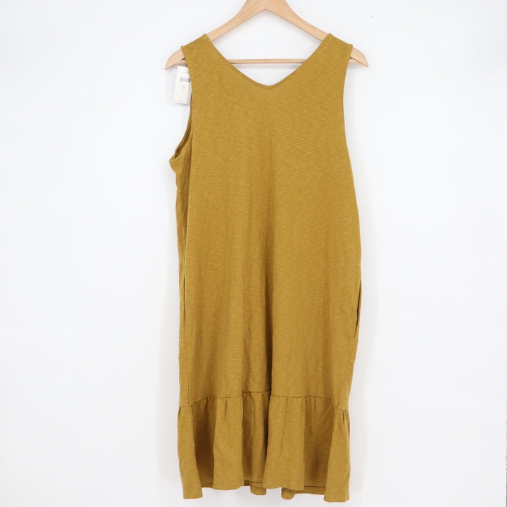 J. Jill Flounced Hem Double V-Neck Knit Dress Mustard Yellow Gilded Coin Medium