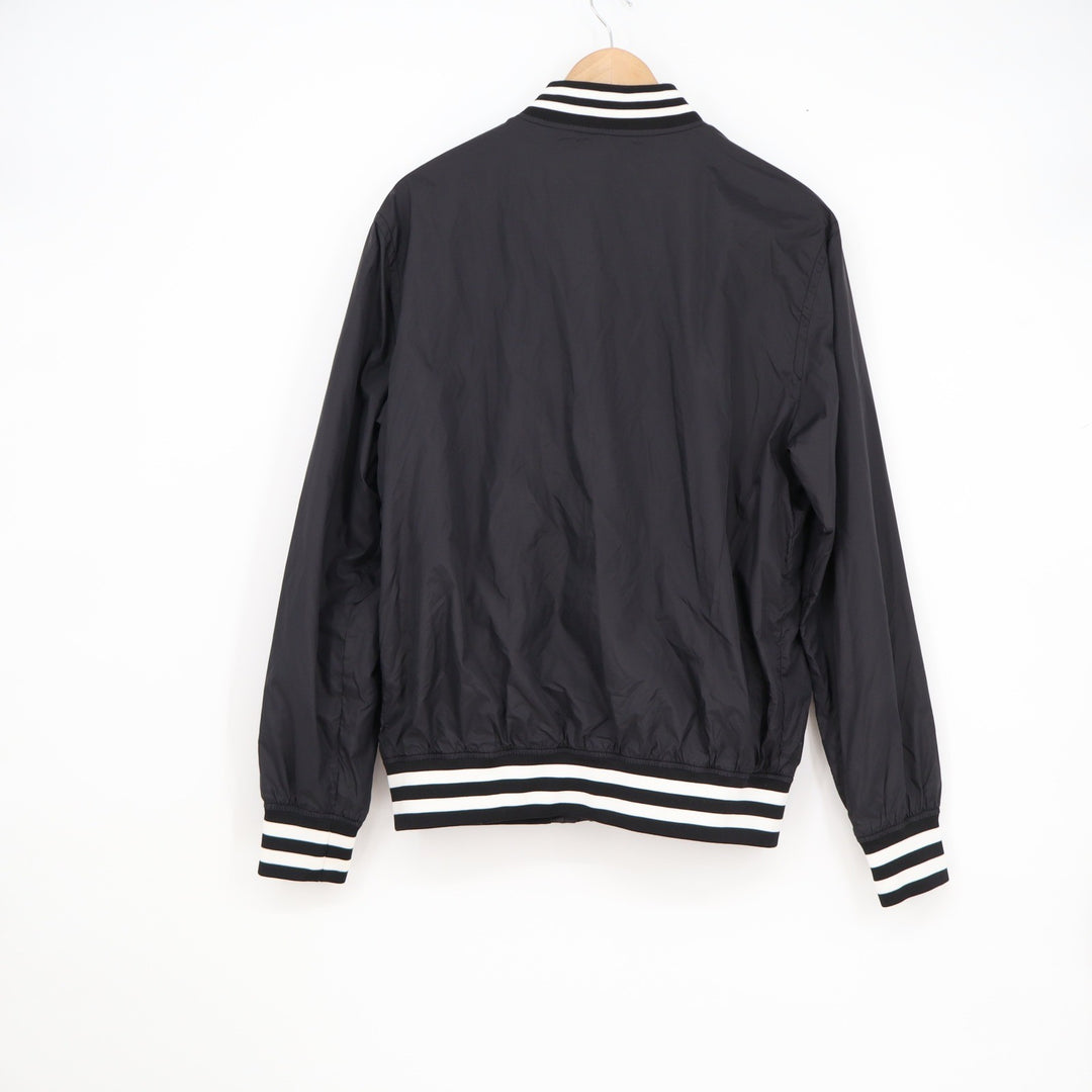 HM LOGG Mens Bomber Jacket Black Striped Trim Varsity Zip Up Medium