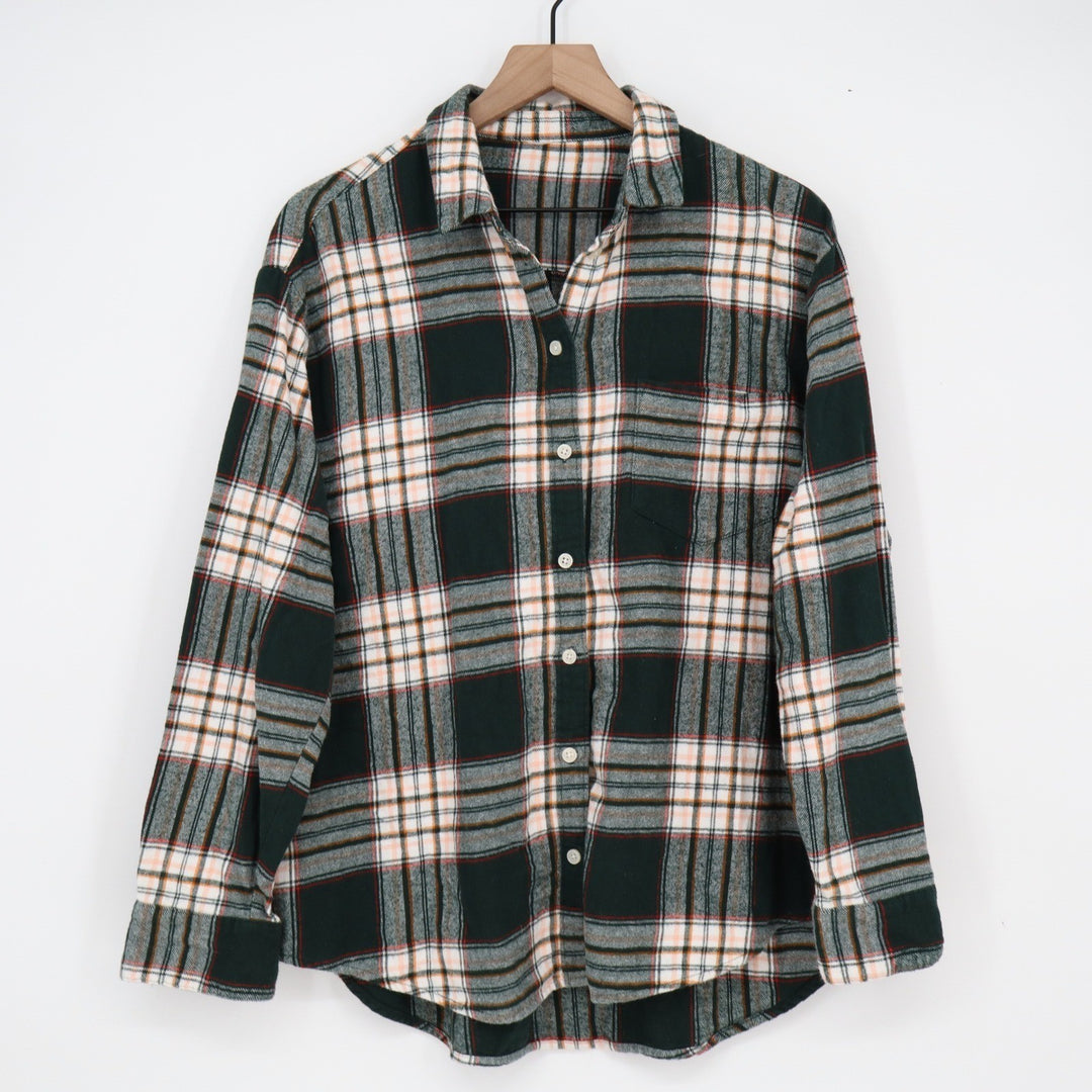 Gap Mens Green Plaid Flannel Button Down Shirt Long Sleeve Cotton Large