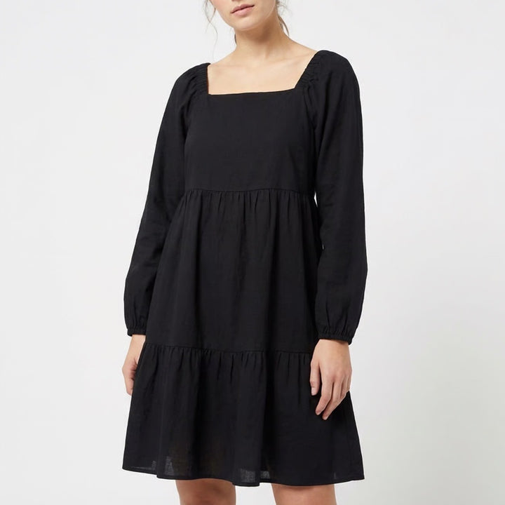 Universal Thread Tiered Shift Dress Womens Small Black Smocked Balloon Sleeve