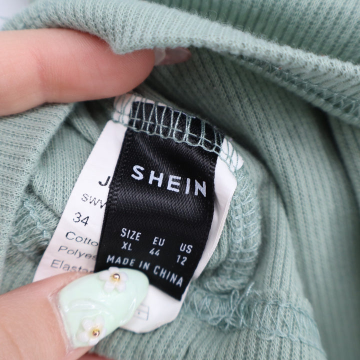 Shein Camisole Top Womens XL Sage Green Cotton Stretch Knitted Ribbed Wide Strap