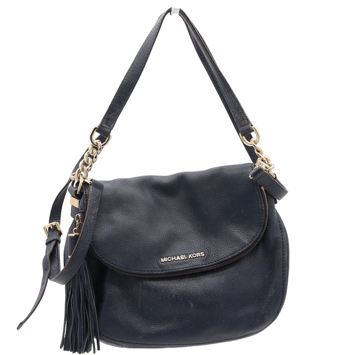 Michael Kors Bedford Navy Blue Pebbled Leather Shoulder Bag Gold Hardware Tassel
