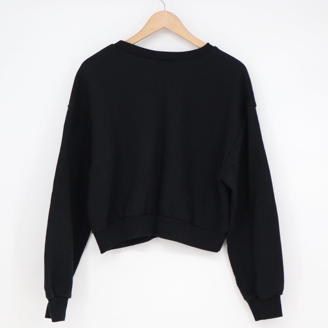 Wild Fable Womens Black Cropped Crewneck Sweatshirt XL Solid Fleece Pullover