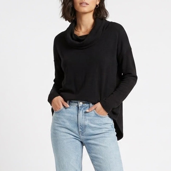 Lou & Gray Signature Soft Tunic Top Womens Small Black Cowl Neck Long Sleeve