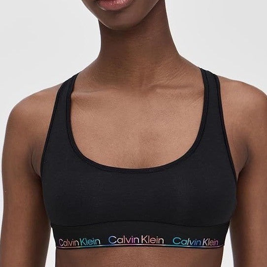 Calvin Klein Pride Unlined Bralette Bra Womens XL Black Cotton Stretch Racerback