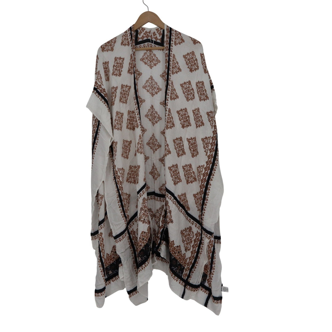 Modena Womens One Size Medallion Print Viscose Kimono Wrap White Rust Black